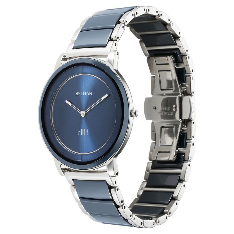 Titan Edge Fusion Quartz Analog Blue Dial Blue Steel & Ceramic Strap Watch for Men