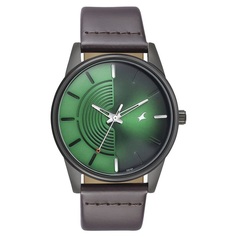 Fastrack Stunners Quartz Analog Green Dial Leather Strap Watch for Guys