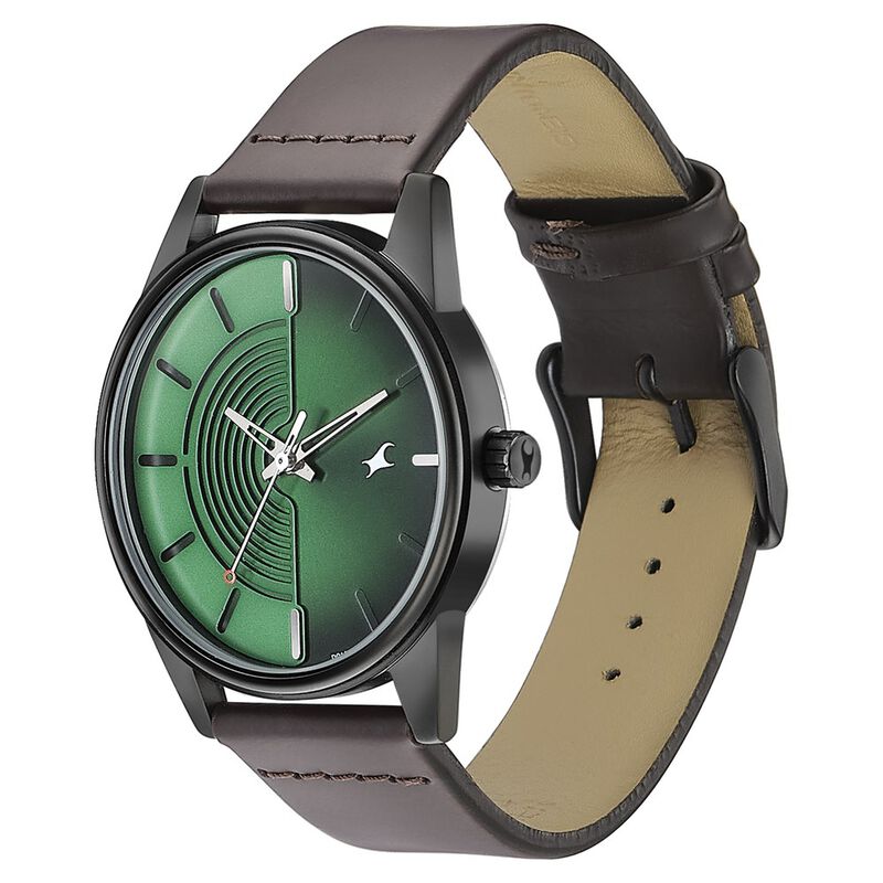 Fastrack Stunners Quartz Analog Green Dial Leather Strap Watch for Guys