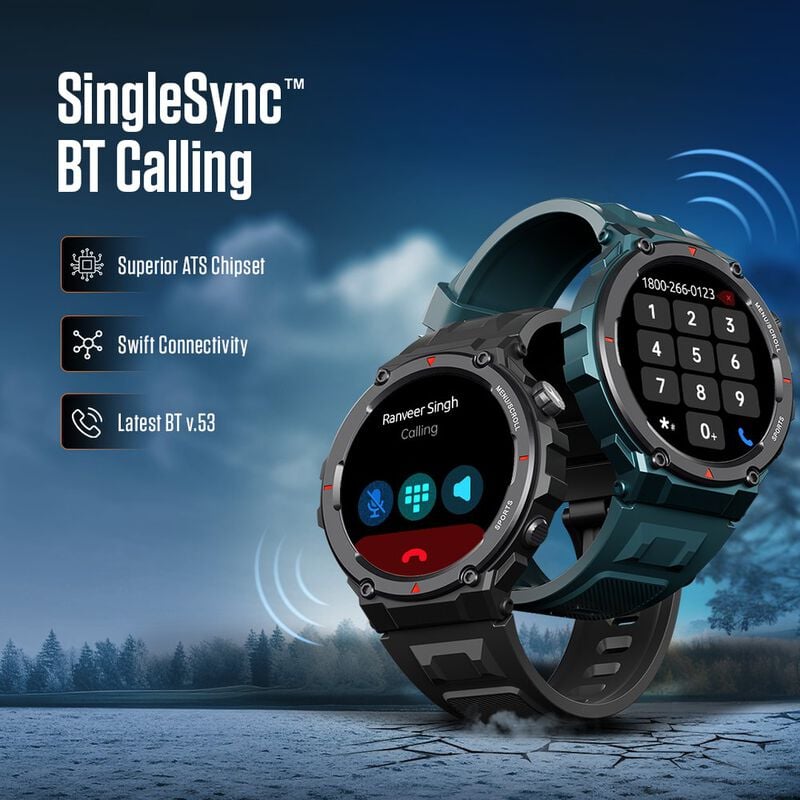 Fastrack Xtreme Pro with 3.6 cm AMOLED Display, Rugged Design, SingleSync BT Calling, Functional Crown with Green Strap