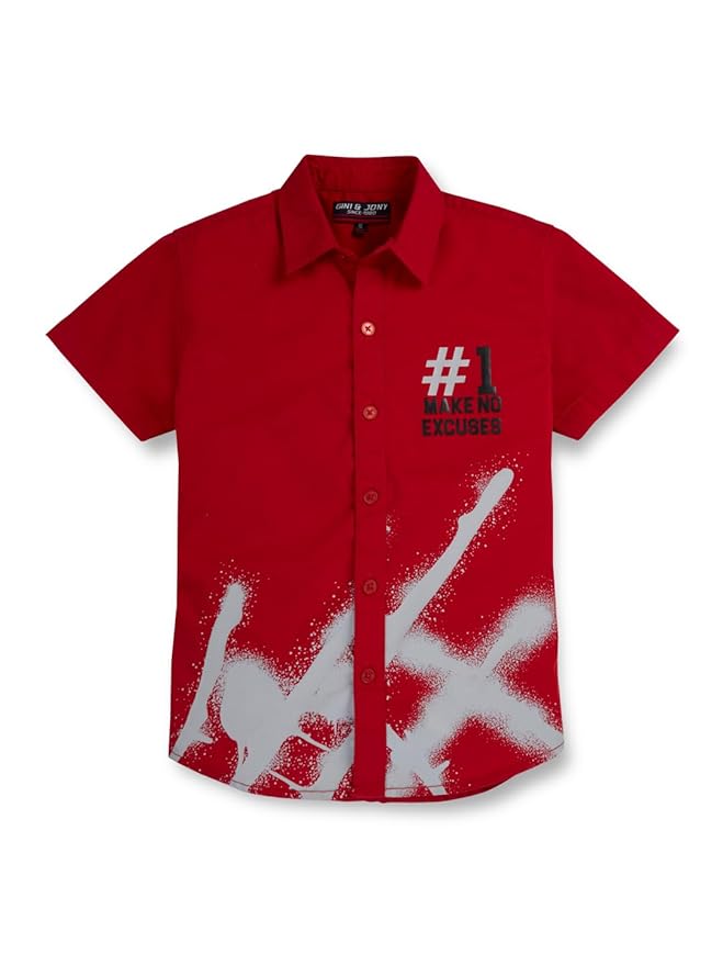 Gini and Jony Boys Red Solid Cotton Half Sleeves Shirt