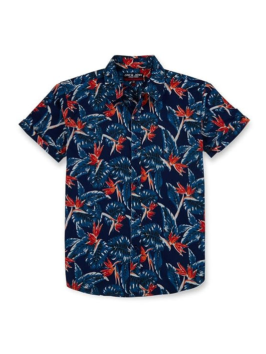 Gini & Jony Boys Navy Blue Printed Cotton Half Sleeves Shirt