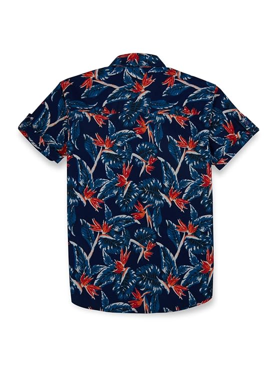 Gini & Jony Boys Navy Blue Printed Cotton Half Sleeves Shirt