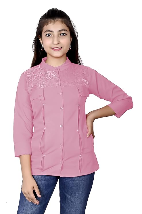 Girls 2 Front Flap pintex Design Button shirt