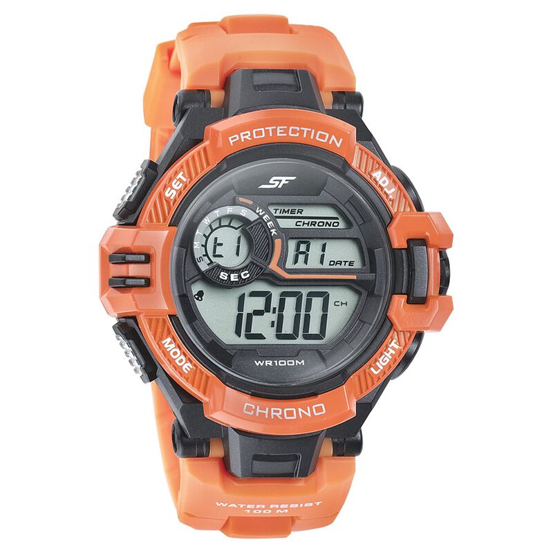 SF Digital Dial Orange PU Strap Watch for Men