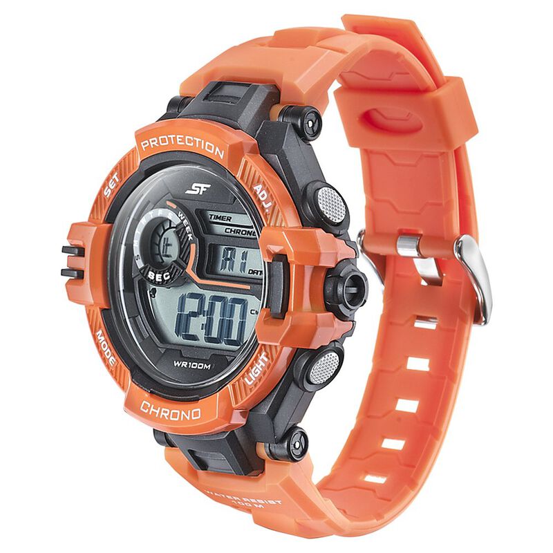 SF Digital Dial Orange PU Strap Watch for Men