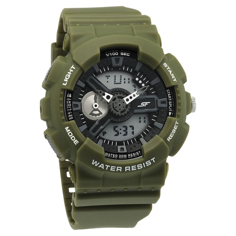 Sonata SF Dreamer Series Quartz Digital Analog Digital Green Plastic Strap for Men