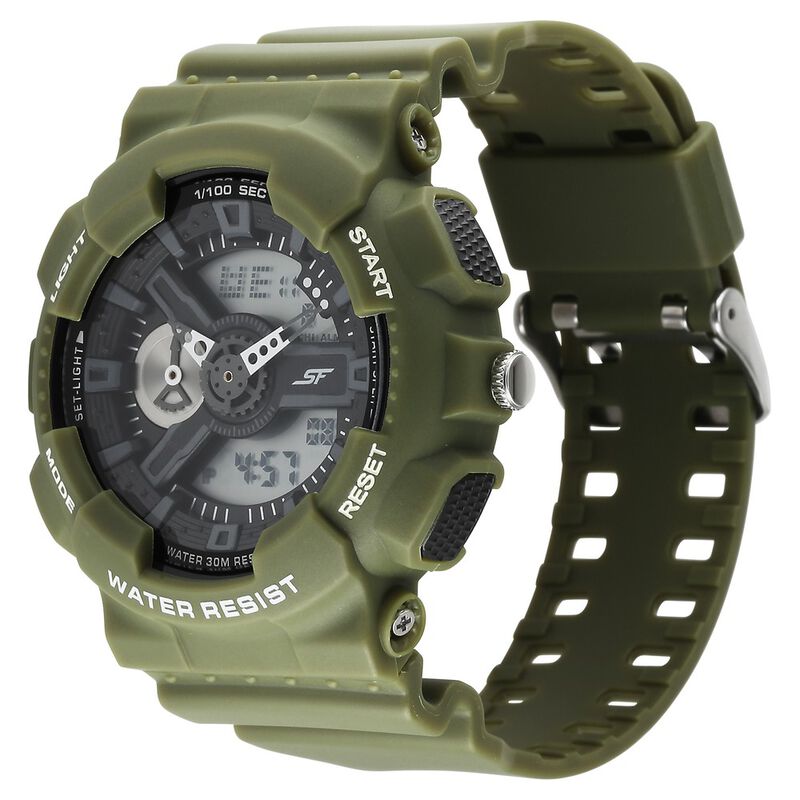 Sonata SF Dreamer Series Quartz Digital Analog Digital Green Plastic Strap for Men