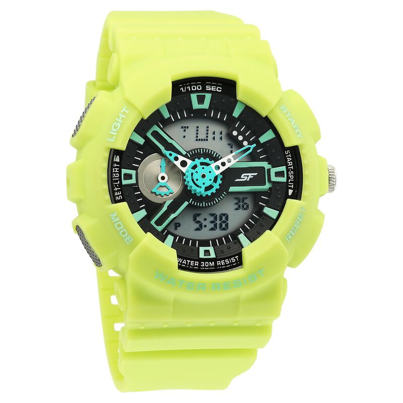 Sonata SF Dreamer Series Quartz Digital Analog Digital Yellow Plastic Strap for Men