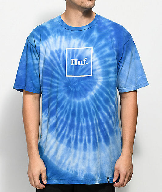 HUF Box Logo Spiral Blue Tie Dye T-Shirt