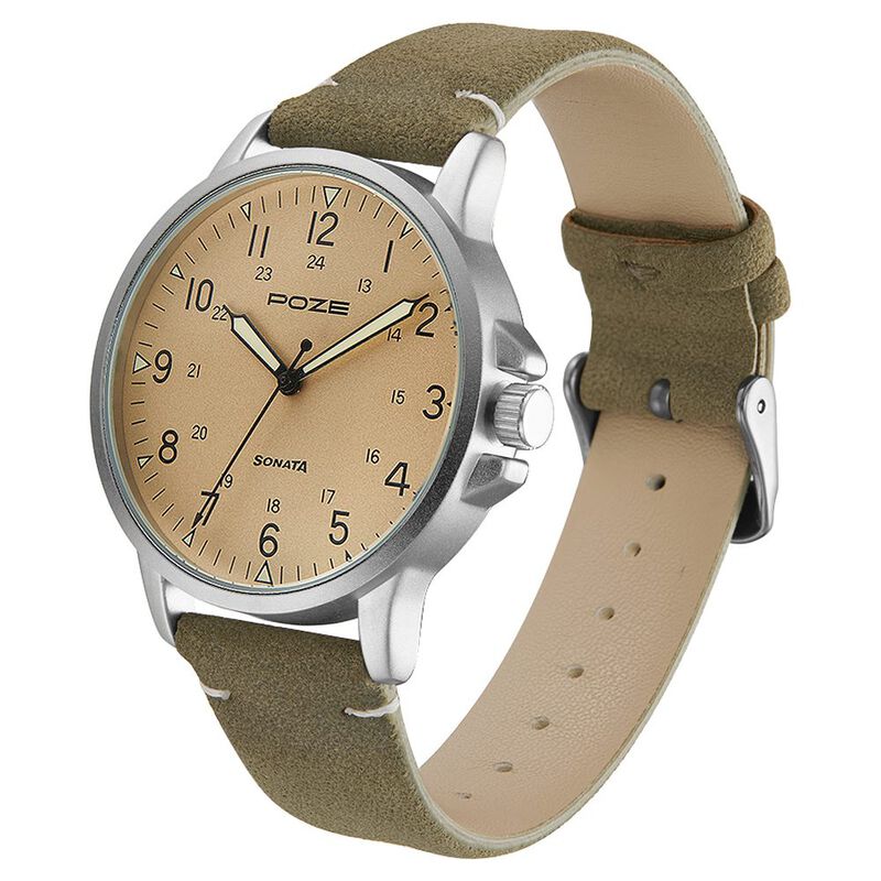 Poze by Sonata Quartz Analog Beige Dial PU Leather Strap Watch for Men