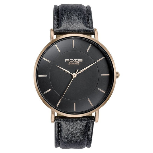 Sonata Poze Quartz Analog Black Dial Leather Strap Watch for Men