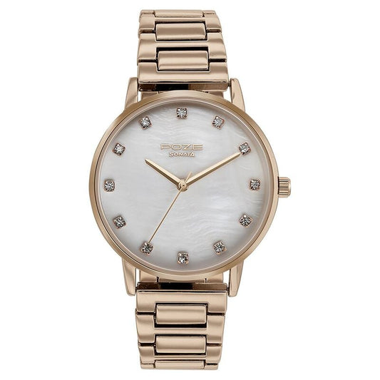 Sonata Poze Quartz Analog White Dial Metal Strap Watch for Women