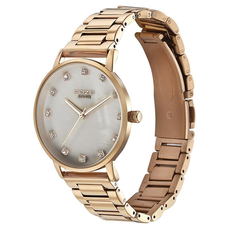 Sonata Poze Quartz Analog White Dial Metal Strap Watch for Women